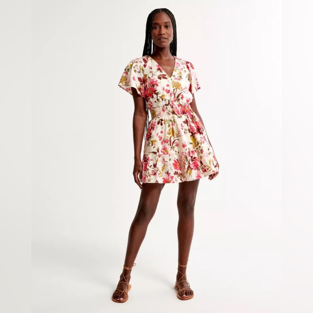 Abercrombie & Fitch Smocked Waist Tiered Mini Dress